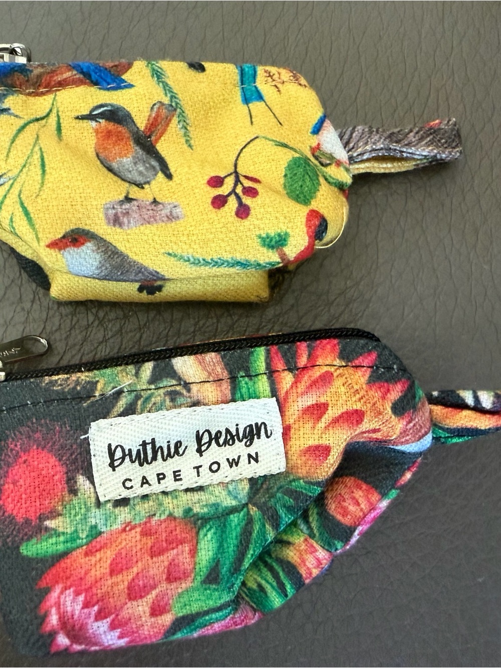 Puthie Design Floral & Bird Zip Pouches - made Cape Town coin purses